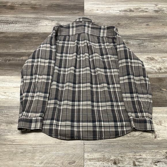 Eddie Bauer Grey Tartan Plaid Mens L Tall Classic Fit Button Down Flannel Shirt - Picture 3 of 8